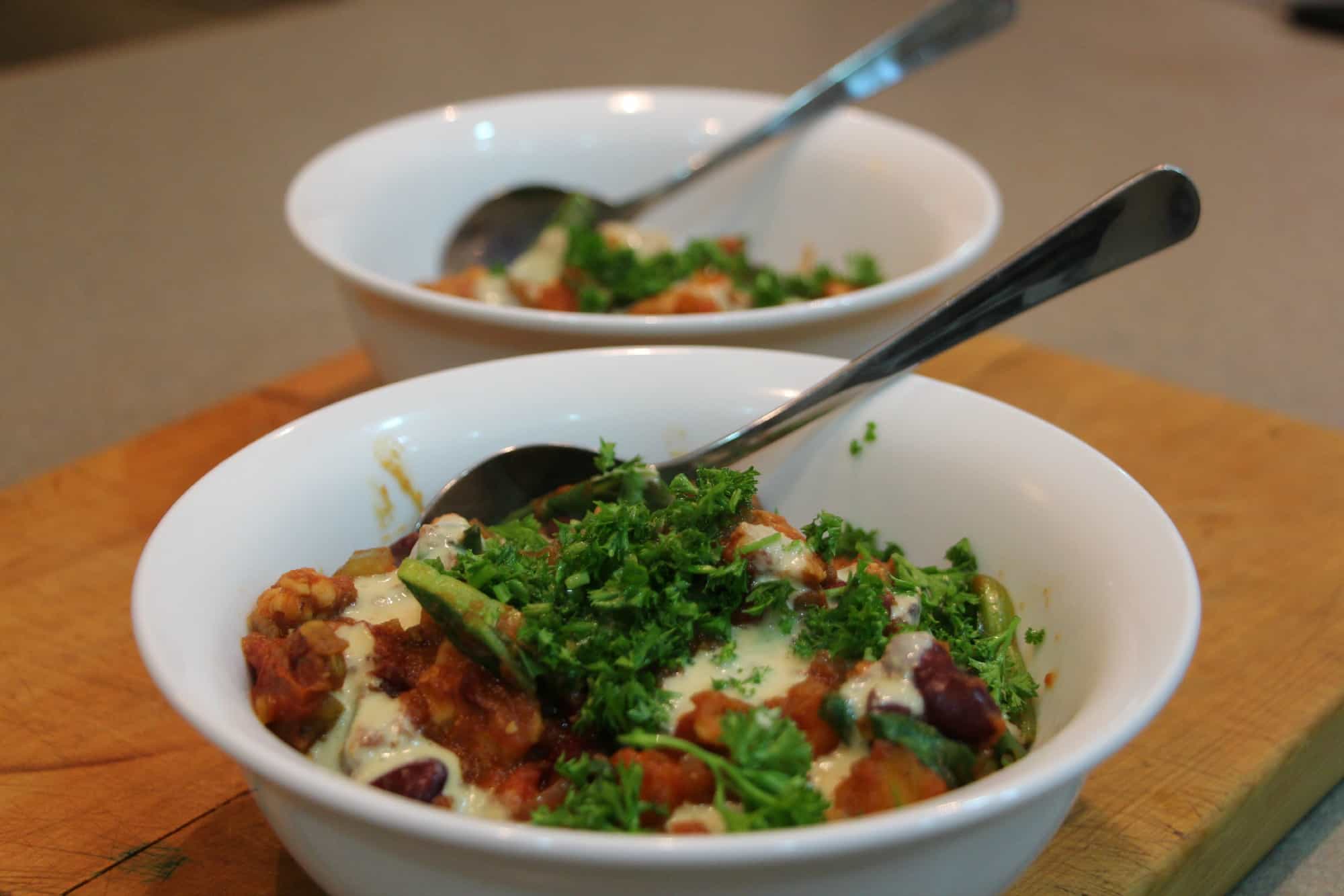 Tempeh and kidney bean chilli.