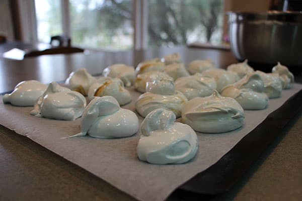 Aquafaba meringues, about to go in the oven.