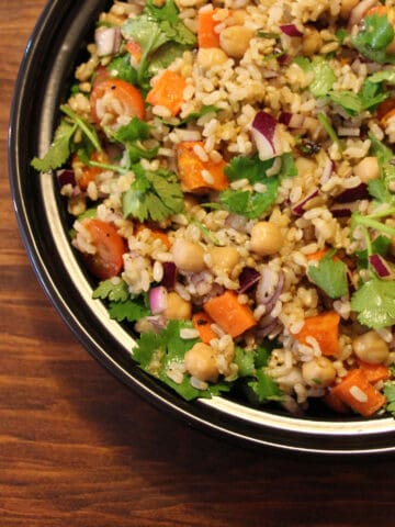 Roasted carrot, chickpea and brown rice salad.