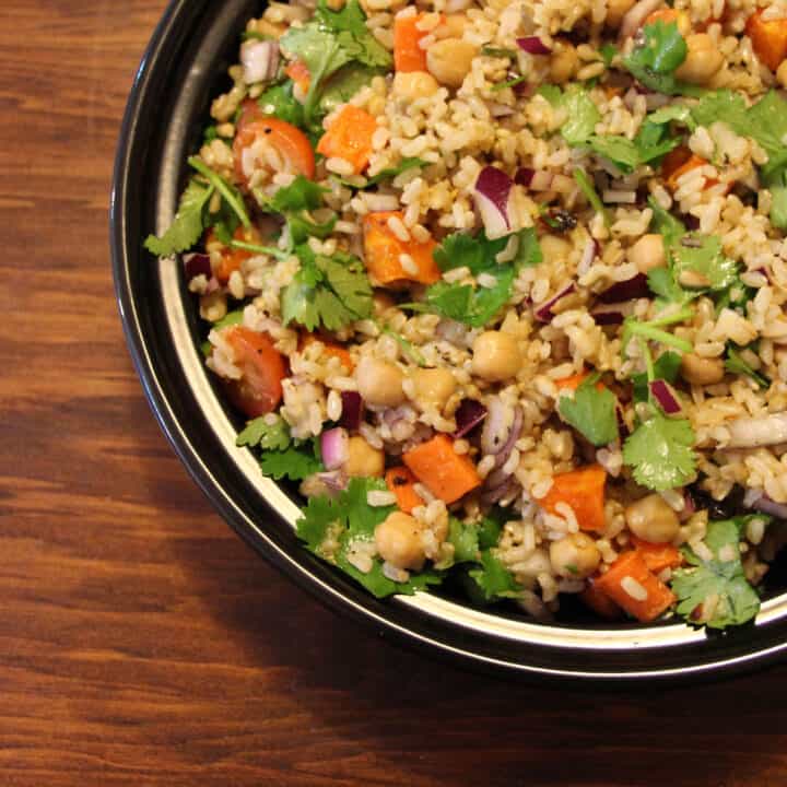Roasted carrot, chickpea and brown rice salad.