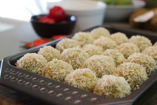 Curried kumara and quinoa balls, ready to cook.