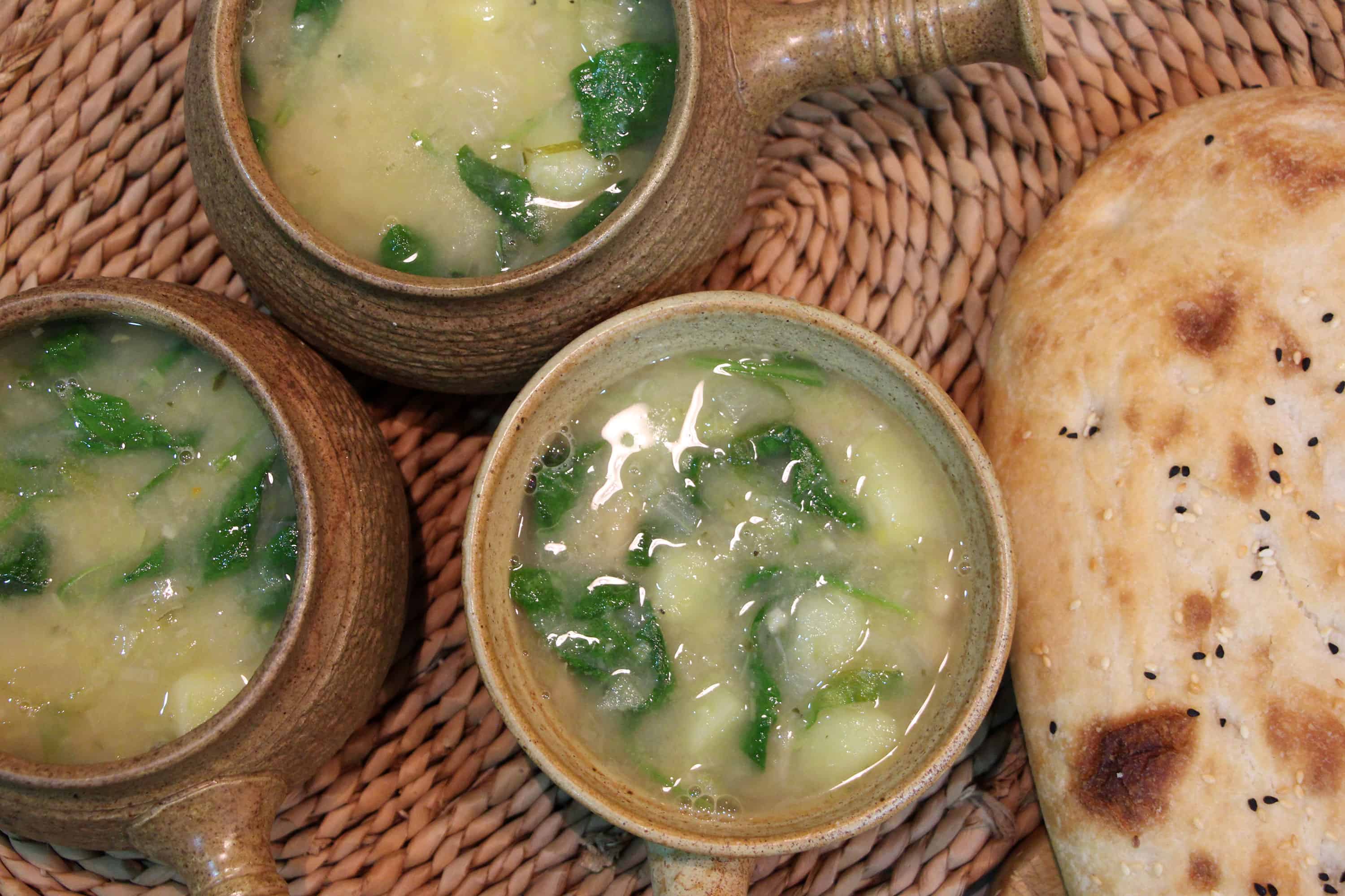 Leek, potato and cannellini bean soup.