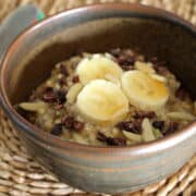 Oat, chia and buckwheat breakfast bowl.