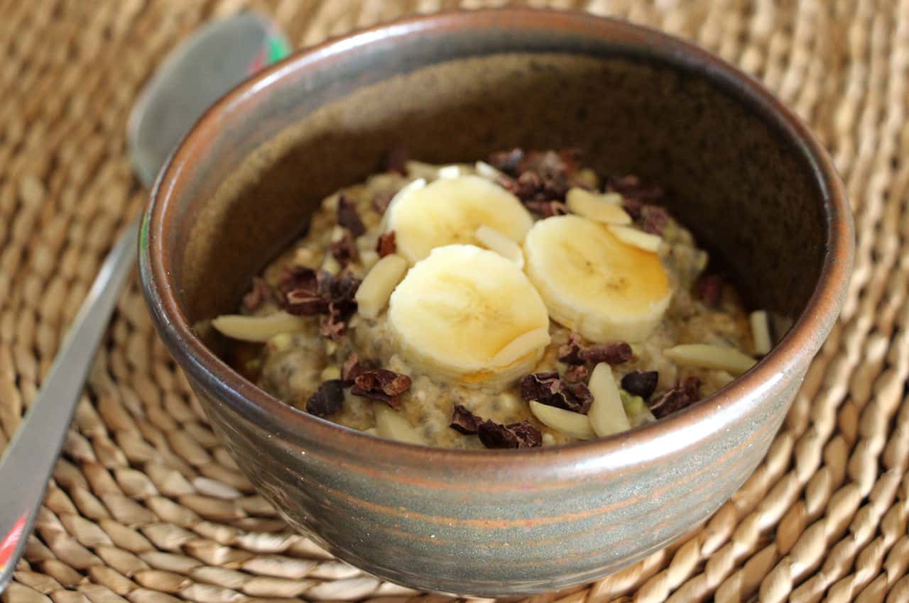 Oat, chia and buckwheat breakfast bowl.