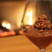Vegan chocolate mousse with maple walnuts.