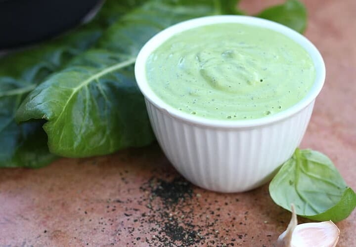 Freshly made green cashew sauce.