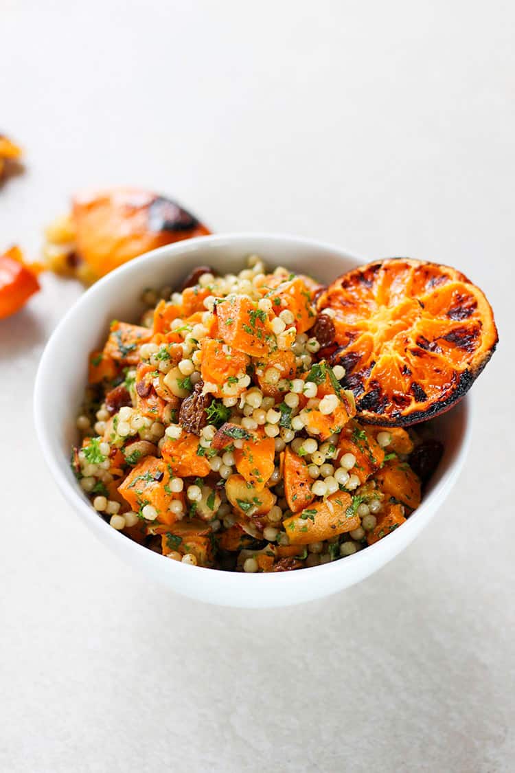 Israeli couscous salad with burnt citrus dressing. 