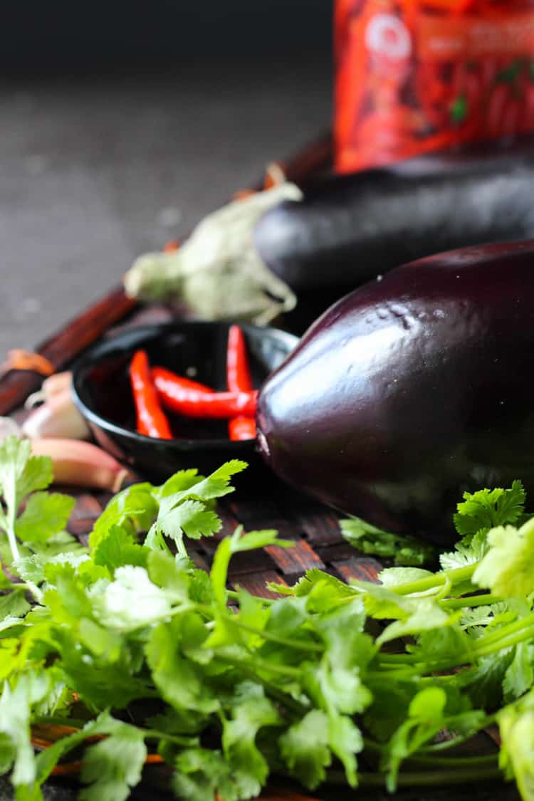 Ingredients for Lao style eggplant dip. 