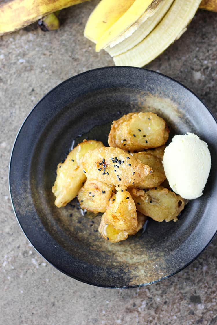 Banana fritters with lime syrup. 