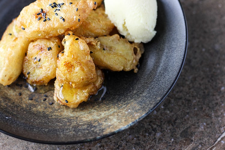 Banana fritters with lime syrup. 
