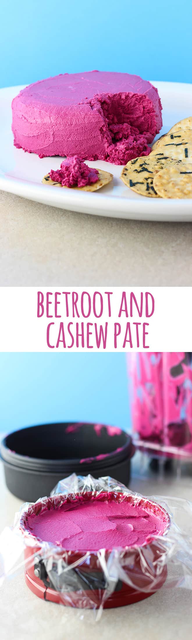 Bold in colour and flavour, this creamy beetroot and cashew pate is a delicious addition to a nibbles platter or cheeseboard.