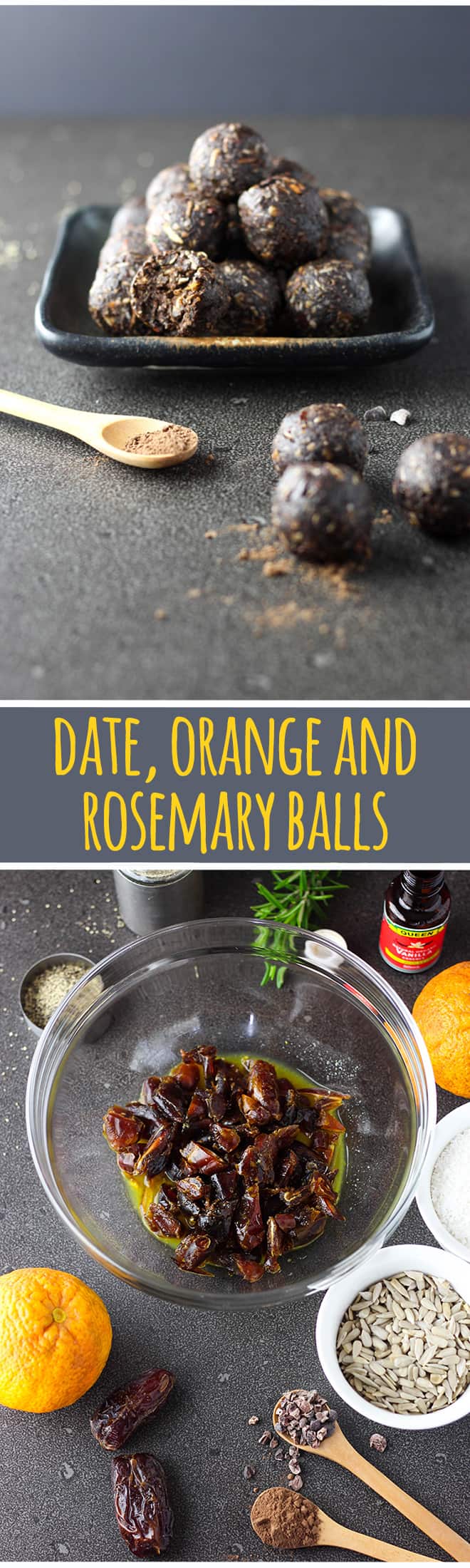 Date, orange and rosemary balls are dark and delicious, a bit grown up and a little bit healthy. 