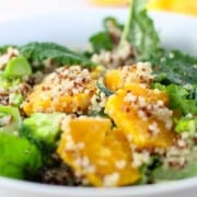 Quinoa, citrus and greens - a simple salad with a terrific tahini and orange dressing.