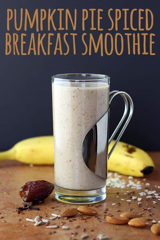 This pumpkin pie spiced breakfast smoothie is a comforting way to start the day.