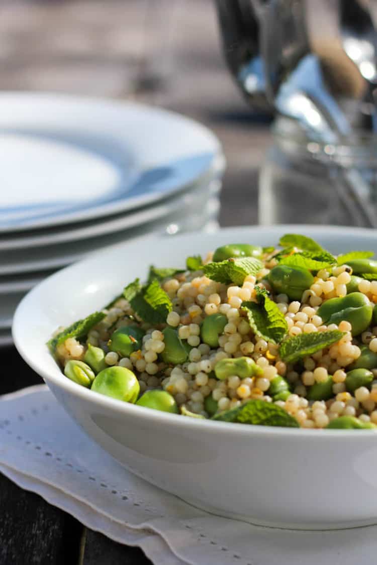 Broad bean and Israeli couscous salad. 
