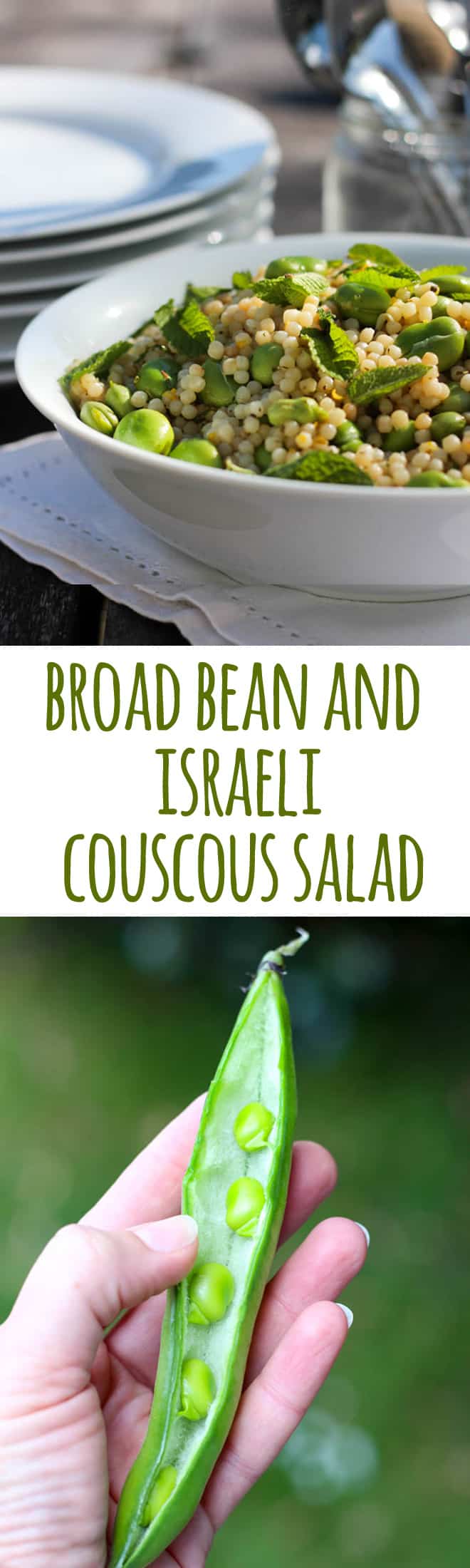 Broad bean and Israeli couscous salad. 