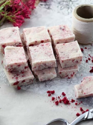 Raspberry and coconut butter fudge.