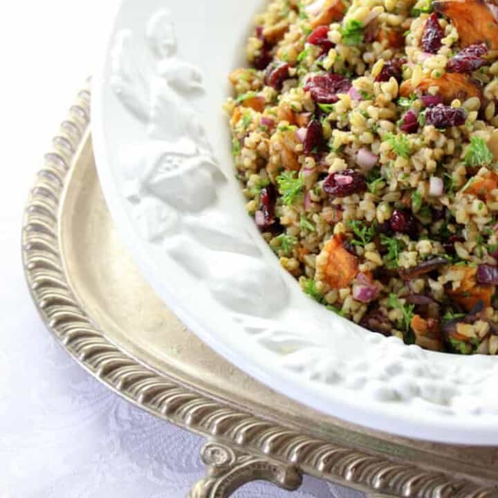 Freekeh, sweet potato and cranberry salad.