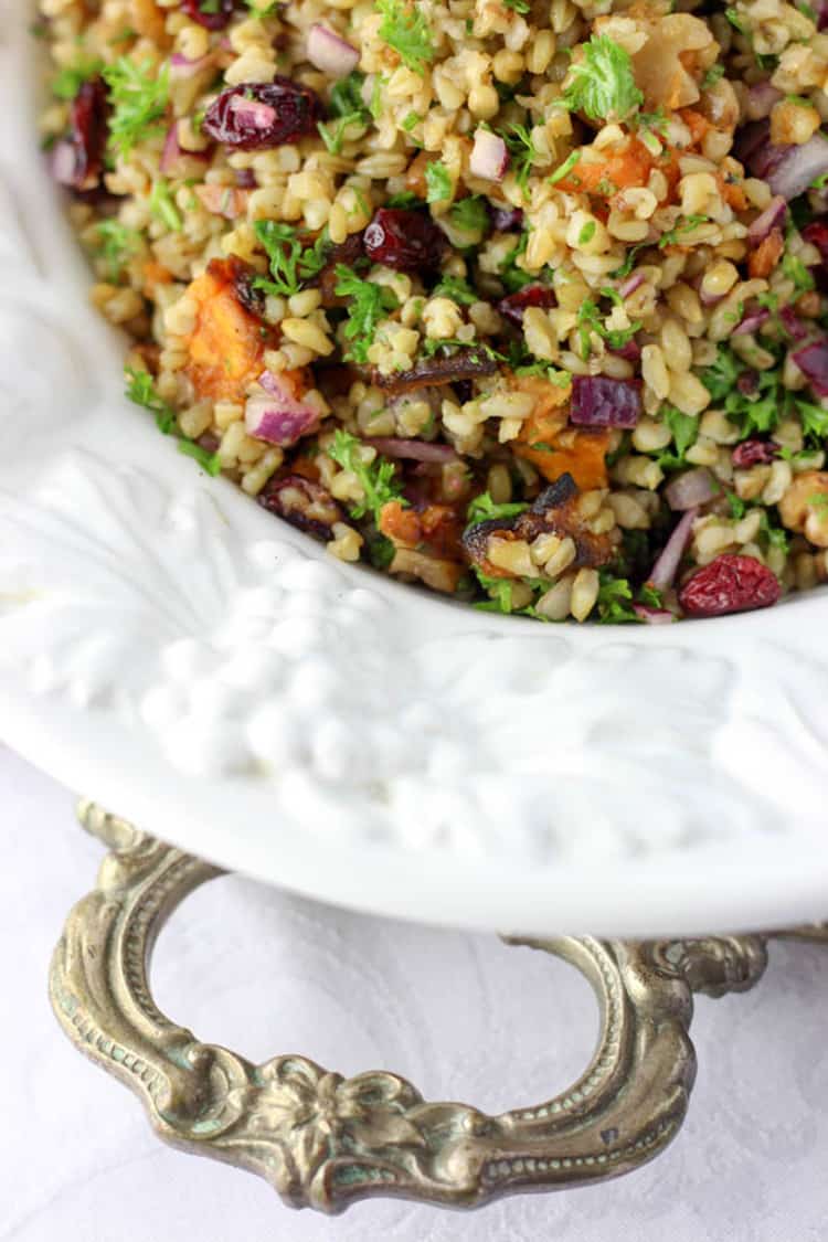 Freekeh, sweet potato and cranberry salad.