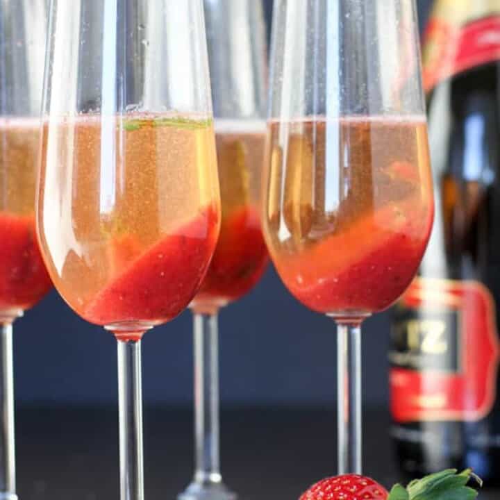 Strawberry and basil champagne cocktail.