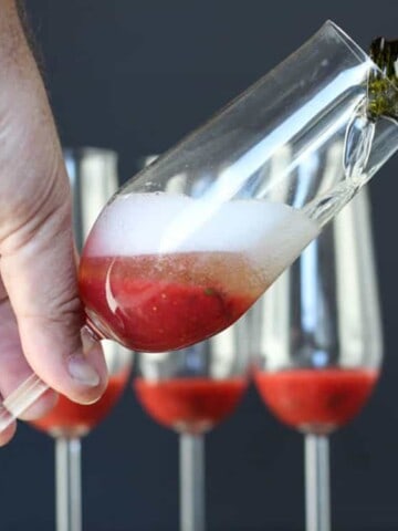 Strawberry and basil champagne cocktail.