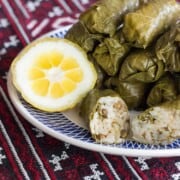 Rice and lentil dolma, made with fresh grape vine leaves.