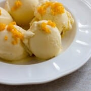 Light, fresh and creamy orange and banana sherbet (something between a sorbet and an icecream).