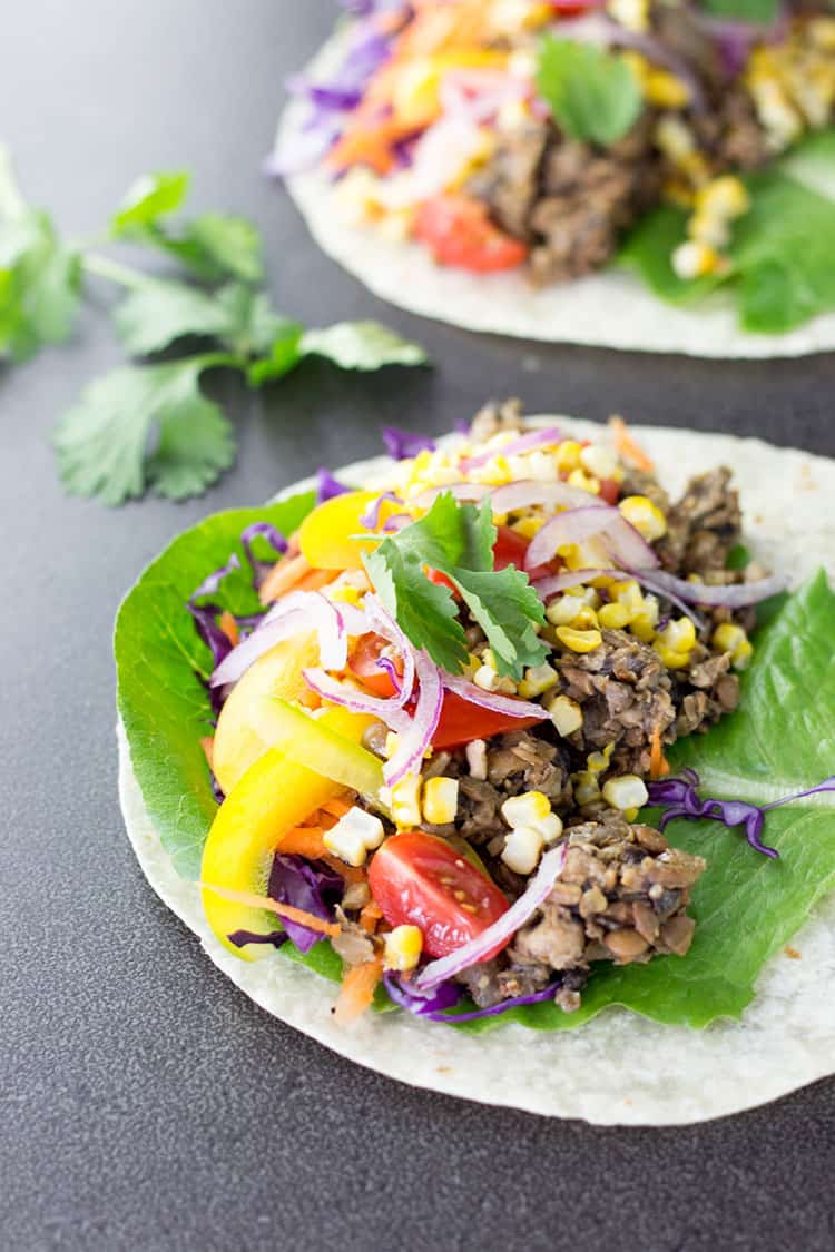 Vegan taco mince made with lentils, mushrooms and sunflower seeds as the three main ingredients. 