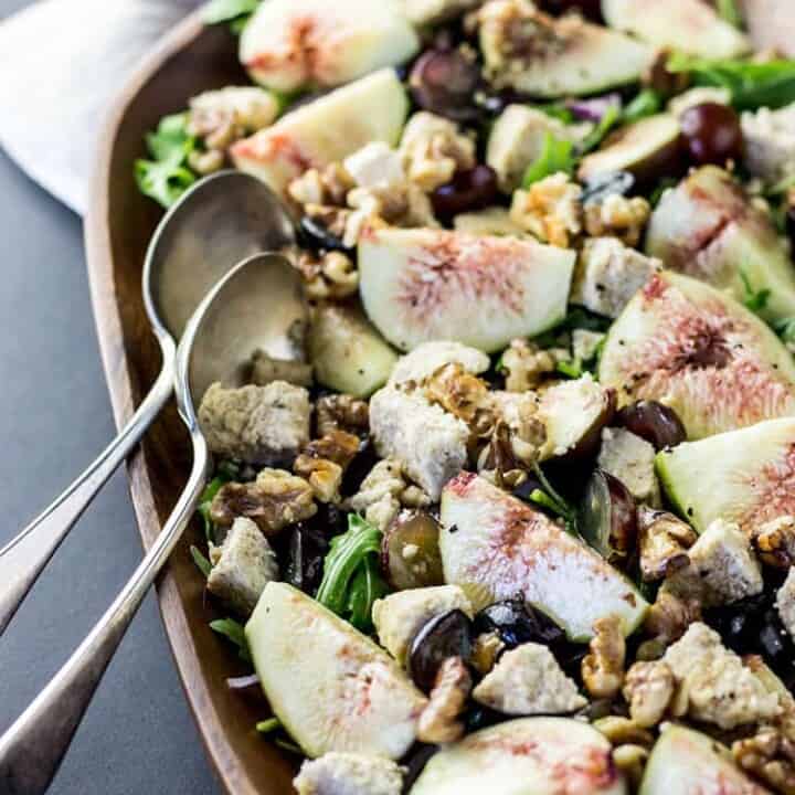 Fresh fig, grape and walnut salad with grape vinaigrette.