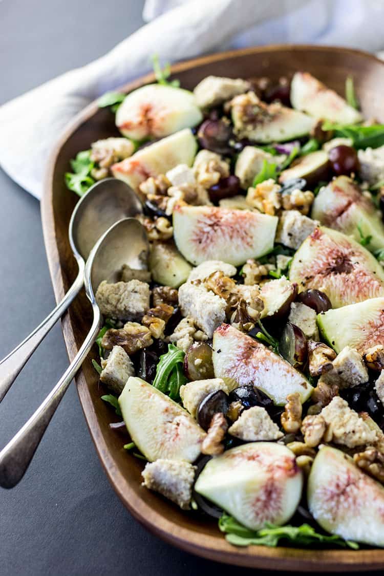 Fresh fig, grape and walnut salad with grape vinaigrette. 