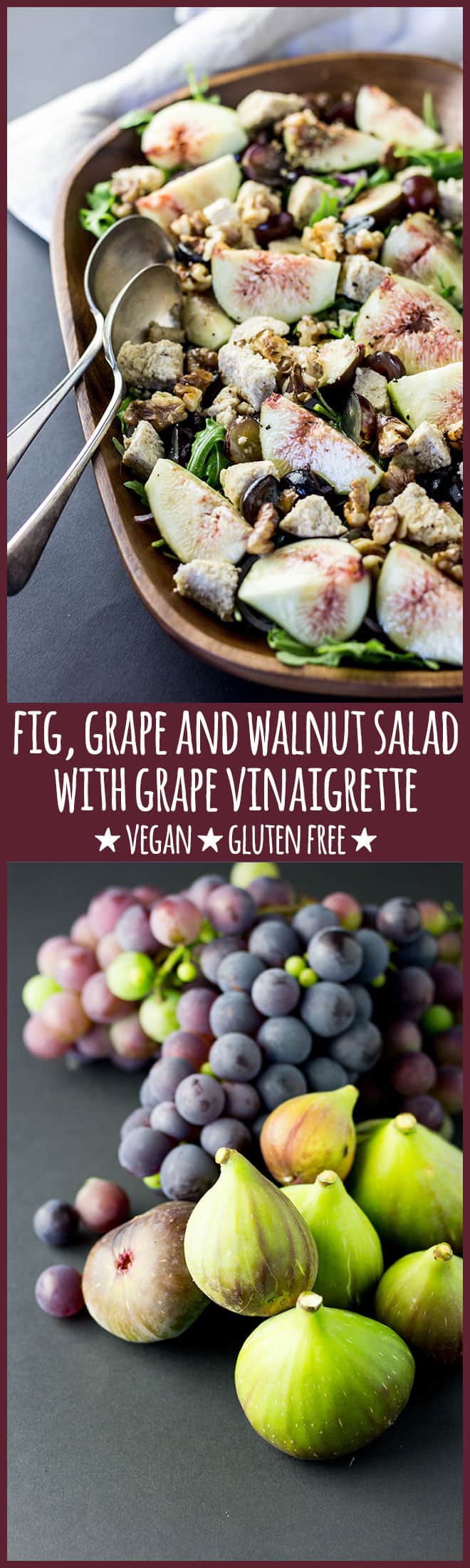 Fresh fig, grape and walnut salad with grape vinaigrette (vegan and gluten free). 