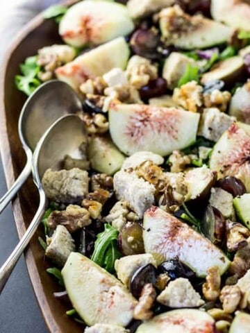Fig, grape and walnut salad with grape vinaigrette.
