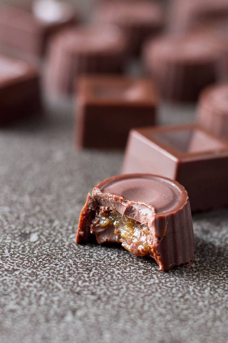 Salted date caramel raw vegan chocolates. 