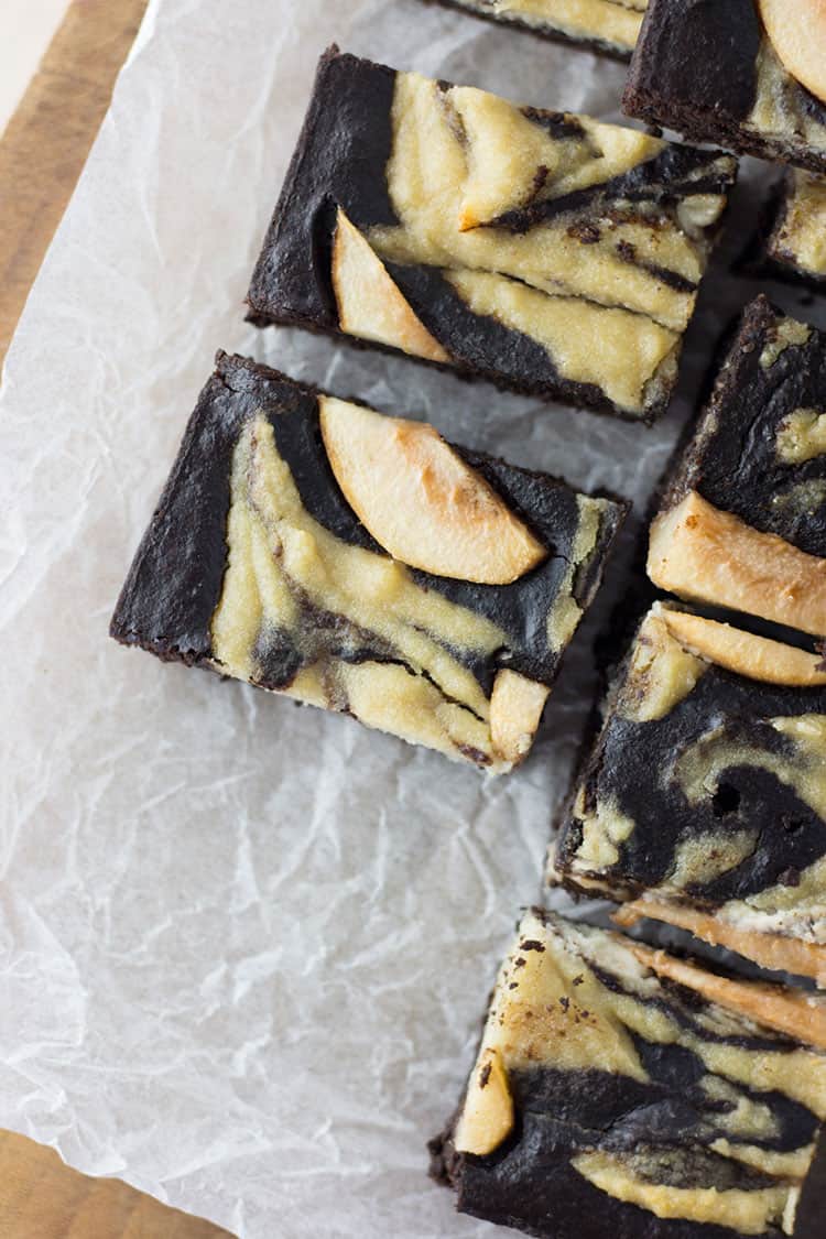 Chocolate and pear brownie with a cashew swirl: vegan, gluten free and refined sugar free. 