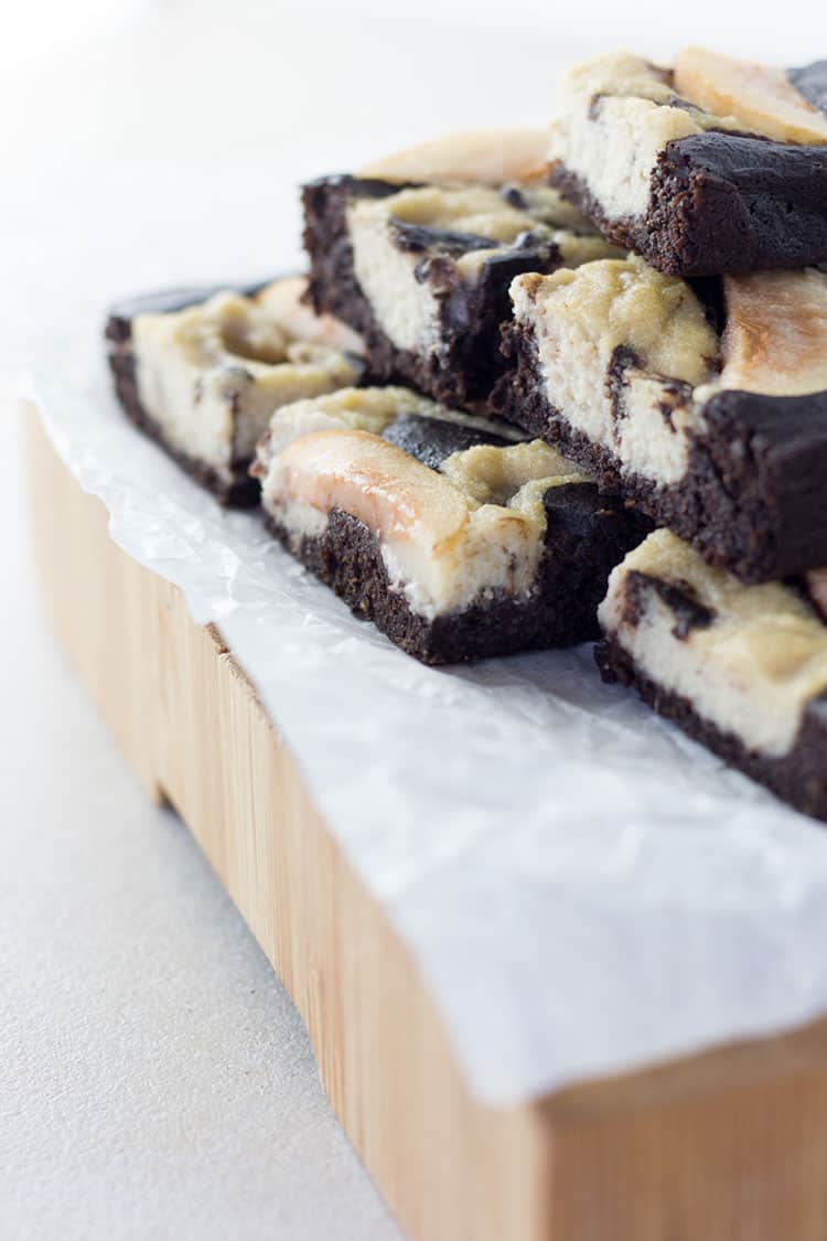 Chocolate and pear brownie with a cashew swirl. 