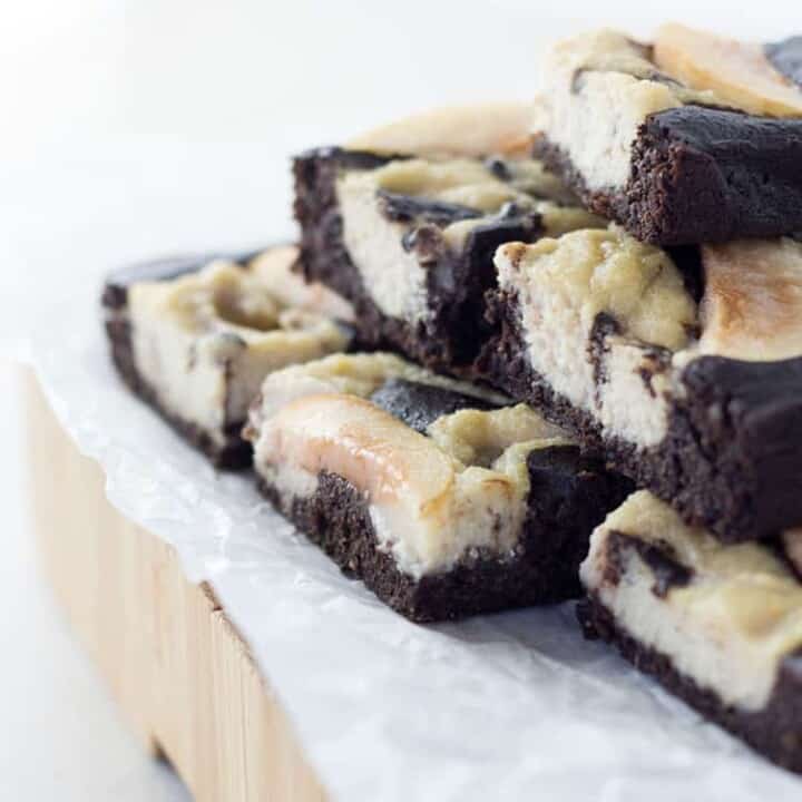 Chocolate and pear brownie with a cashew swirl.