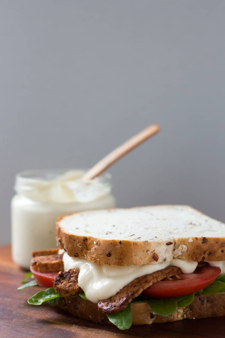 Easy five-minute vegan mayonnaise made with a silken tofu base.