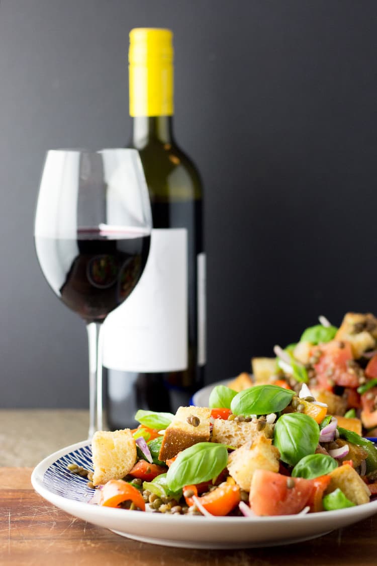 Red pepper and lentil panzanella.