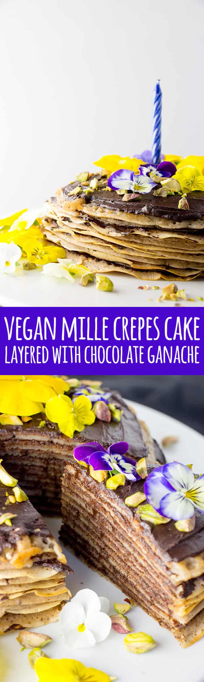 Layer upon layer of delicious vegan crepes and luscious chocolate ganache, mille crepes cake (or pancake cake) is an impressive dessert for a special occasion.