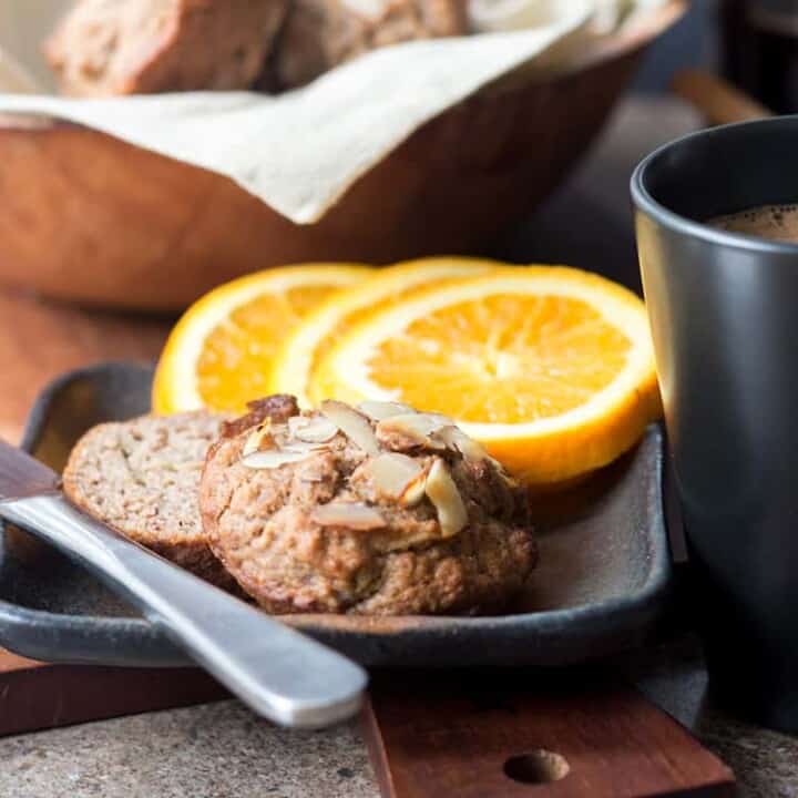 Almond, apple and banana vegan breakfast muffins.