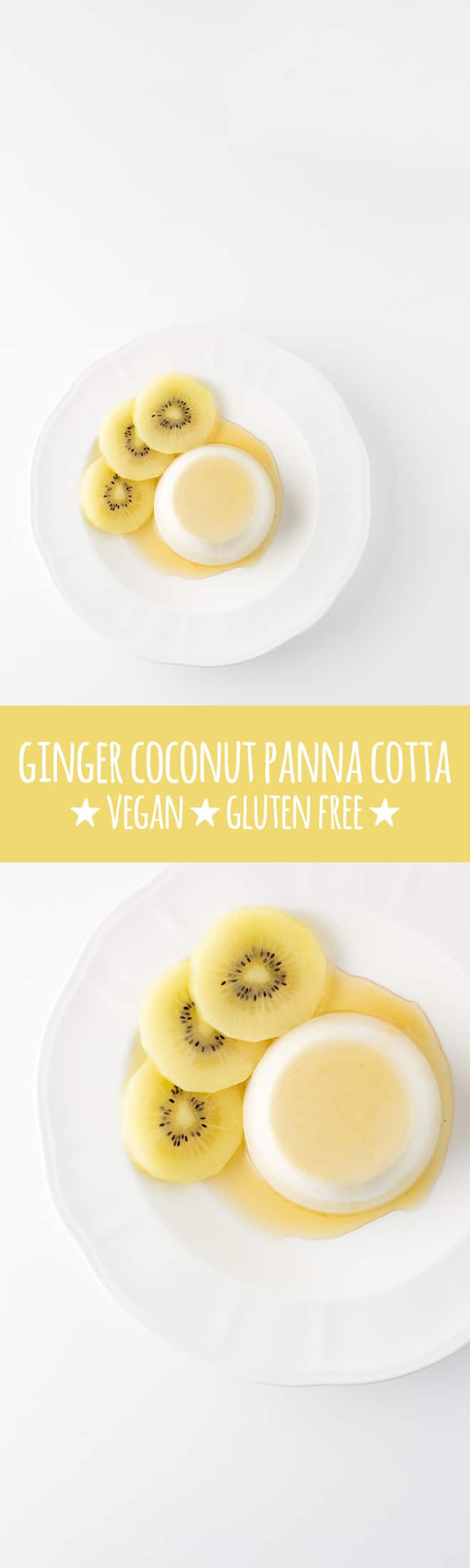 Perfectly wobbly vegan panna cotta with a warm hum of ginger is gorgeous served with golden kiwifruit.