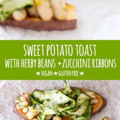 Cannellini beans and zucchini ribbons tossed in a beautifully balanced herb and lemon dressing, piled up high on sweet potato toast are a simple and stunning light meal.