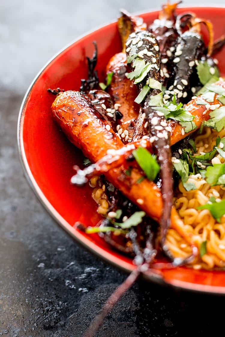 Gochujang maple glazed baby carrots. 