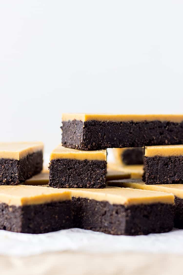 Chocolate peanut butter fudge bars (vegan and gluten free). 