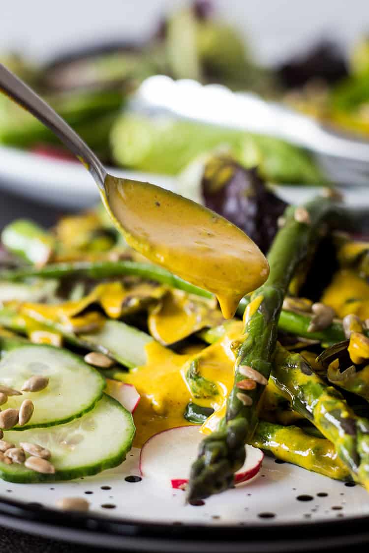 Asparagus salad with golden turmeric dressing (vegan and gluten free). 