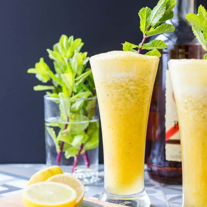 Pineapple and ginger rum cocktail with lime and mint (vegan and gluten free).