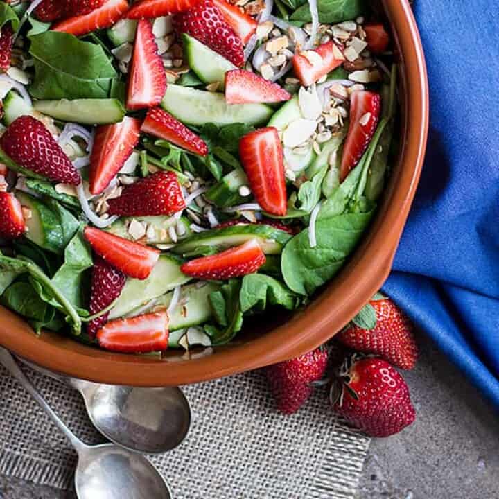 Rocket and strawberry salad with strawberry vinaigrette.
