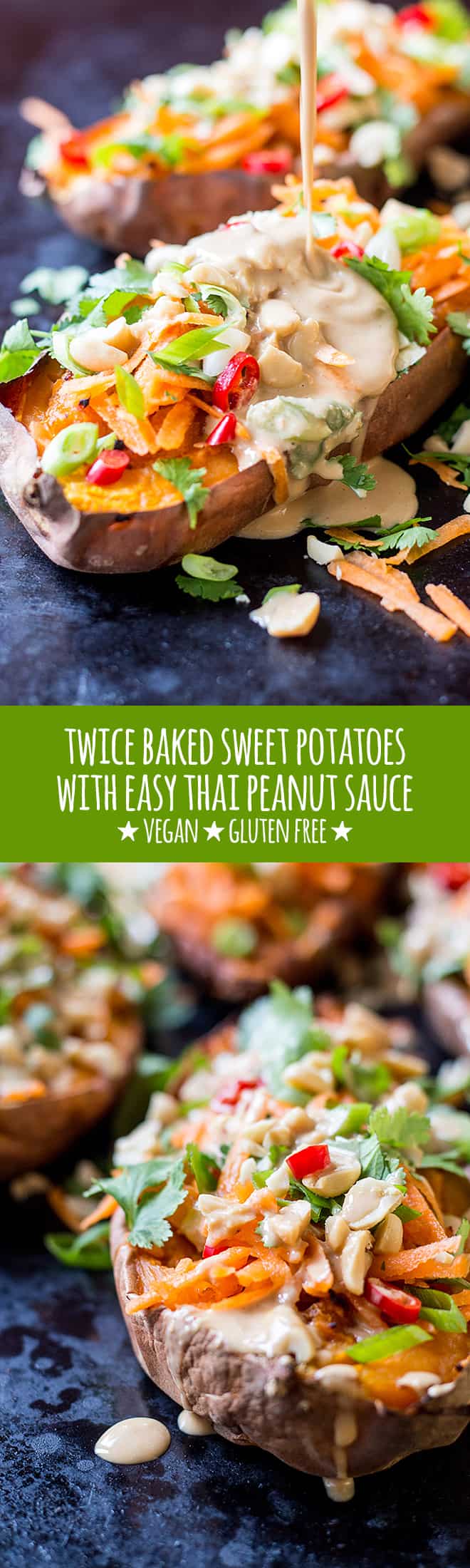 Twice-baked sweet potatoes with easy Thai peanut sauce