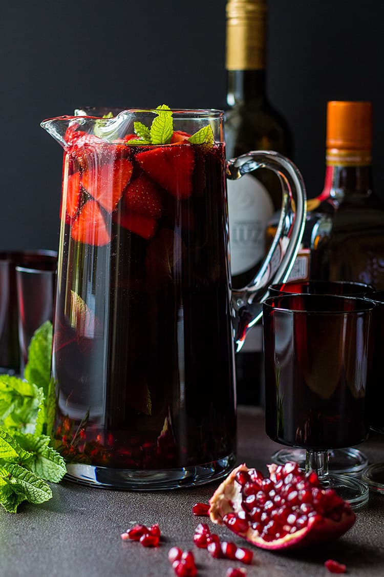 Pomegranate and strawberry red wine sangria. 