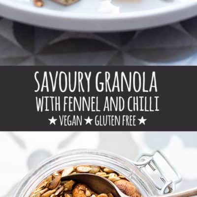Crunchy, savoury granola spiced with fennel, chilli, cumin and coriander is a delicious snack or topping for avocado toast, salads and soups.